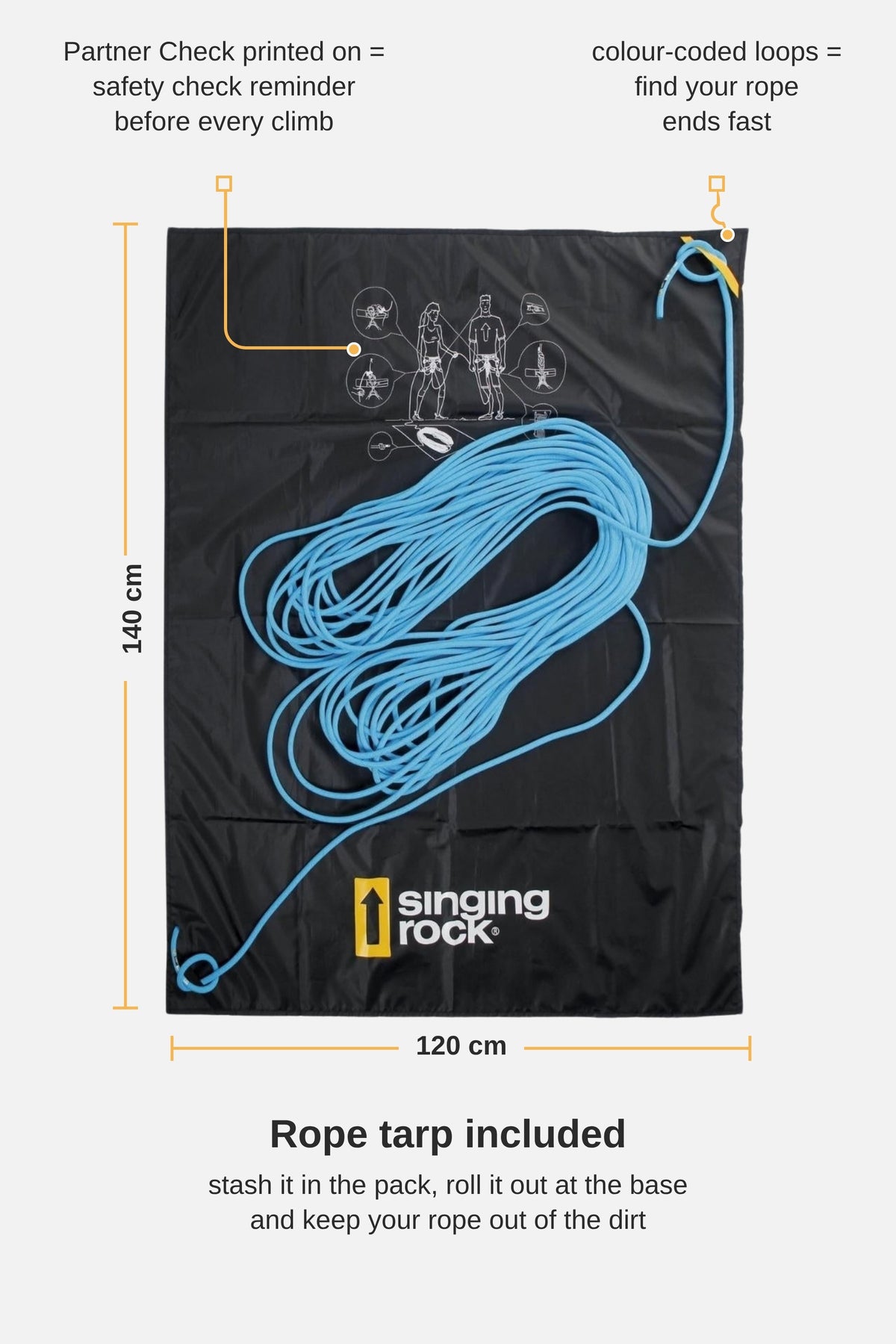 Rocking 40 rope tarp, 120 x 140 cm with Partner Check print